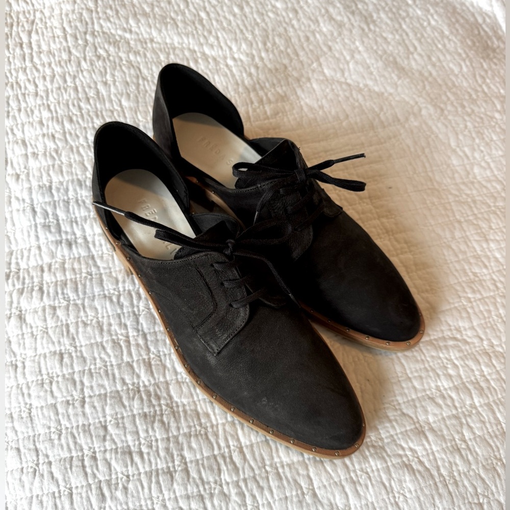 Freda Salvador Wit Black Leather D'Orsay Lace Up Oxford Low Heel Shoes Size 7